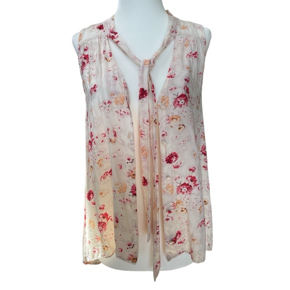 FREE PEOPLE SLEEVELESS FLORAL TOP. Lightweight. Mandarin collar with sashes. XS - Picture 2 of 13